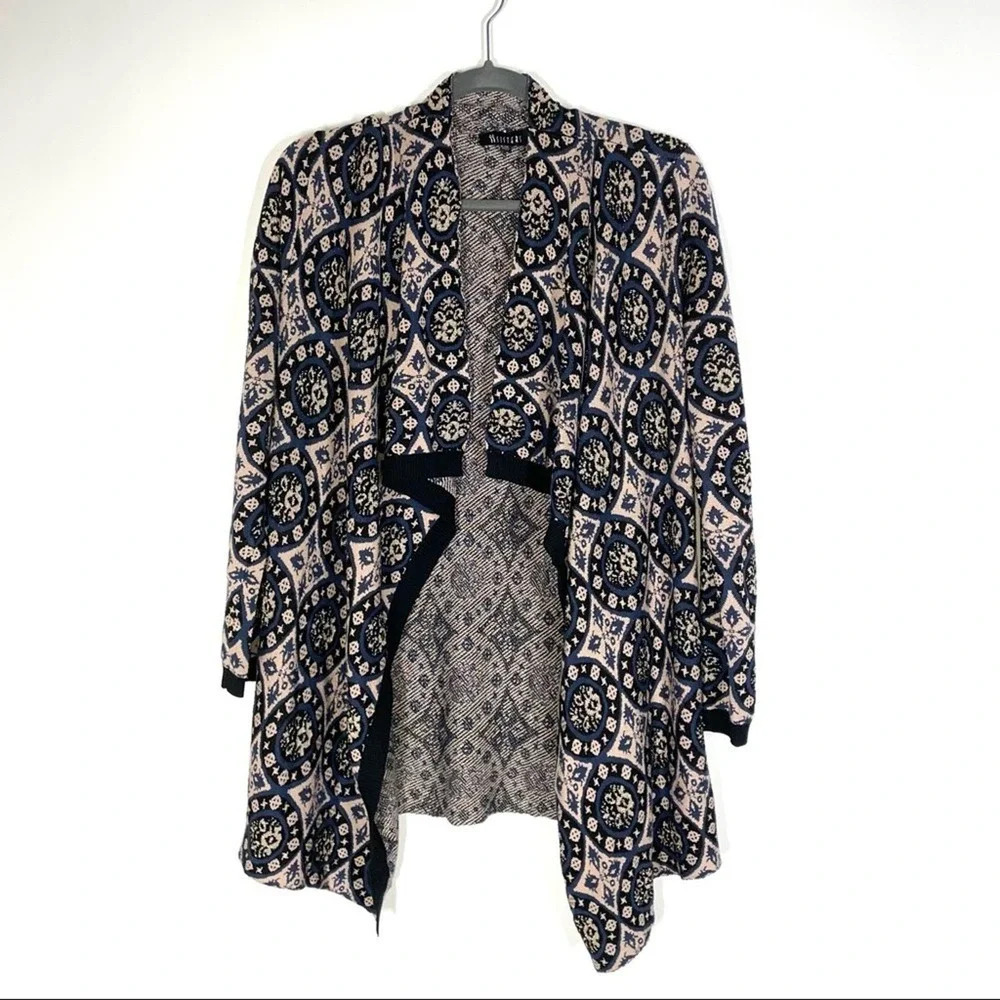 3 Sisters Mosaic Patterned Open Front Cardigan Size Small / Medium